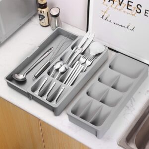 nebxazw Kitchen Drawer Organizer Tray,Drawer Organiser,Cutlery Tray,Expandable Utensil Tray for Kitchen,Compact Plastic Storage Organisation for Spoons