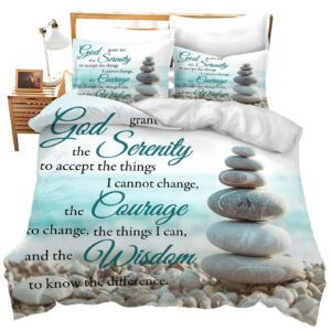 jamie world beach serenity prayer bedding set twin full queen king size christian stone duvet comforter cover peace cozy quilt cover decorative soft bed sets with 2 pillowcases for kids adults