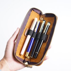 MIVLXLX Leather Pencil Case Organizer with Zipper Mini Portable Pen Bag, Stationery Storage (coffee)