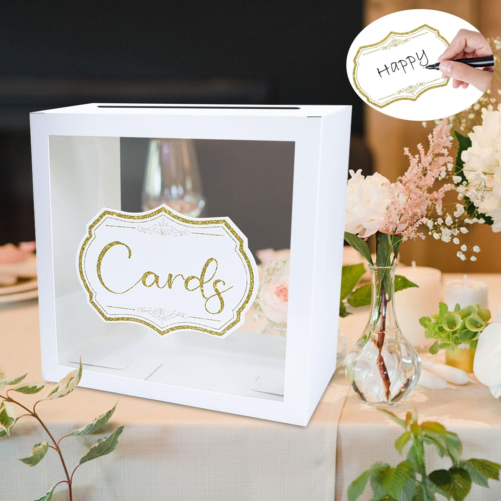 FALIZIFU White Card Box, Gift Card Box Holder Clear Card Box for Wedding Receptions, Retirements, Birthdays Party, Bridal & Baby Showers, Anniversaries