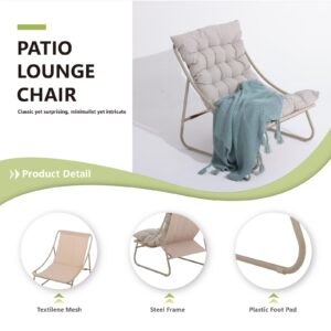 Olaterior Patio Lounge Chair, Indoor Outdoor Comfy Chair, Sling Recliner Chair with Cushion, Modern Oversized Padded Lounge Chair, Patio Furniture Chair for Balcony Porch Garden, Champagne