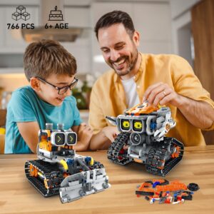 HOGOKIDS Changeable Expressions Robot Building Sets - 3 in 1 Remote & APP Supported Robotic Building Toy Having Sound Effect, Rechargeable RC Robot Birthday Present for Kids Age 6+ Boy & Girl (451PCS)