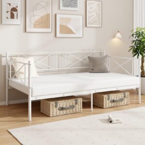 giantex daybed frame, twin size metal day bed with heavy-duty metal slat support, space-saving sofa daybed with headboard, modern twin daybed for guest room living room bedroom (white)