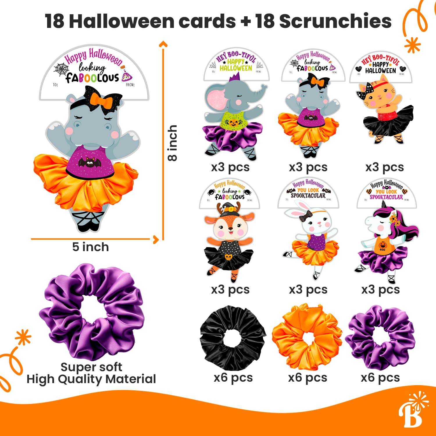 Halloween Party Favors for Girls Dance 18Pack with Scrunchies, Halloween Girly Ballerina Goodie Bag Stuffers, Halloween Non Candy Treats, Halloween Ballet Class Gifts School Handouts Stuff Treat Bags