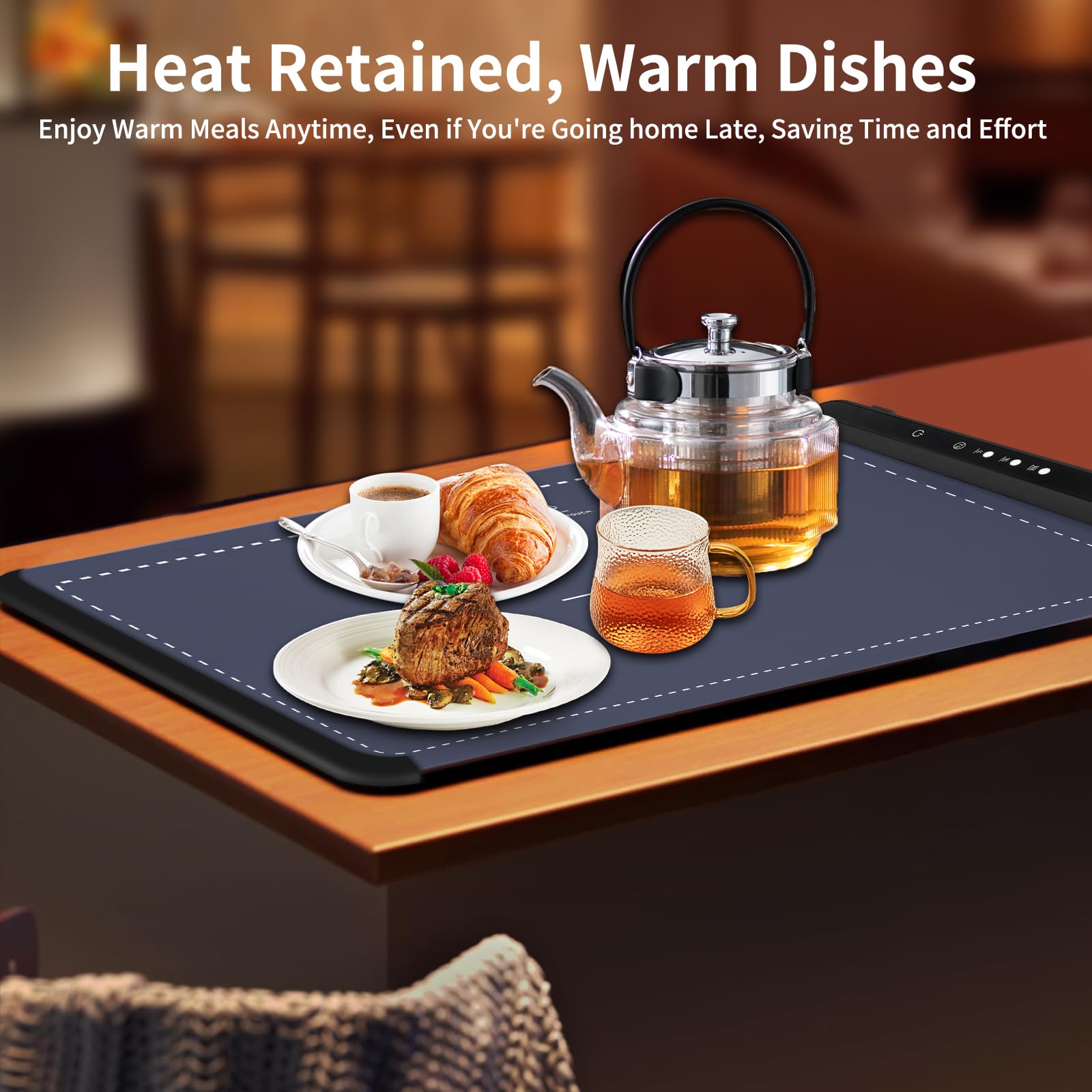 Food Warming Mat: Silicone Electric Warming Tray, Food Warmers for Parties Buffet - Full Surface Heating, 3 Temperature Settings, Foldable, Food Heating Mat for Gatherings, Family, Everyday Use