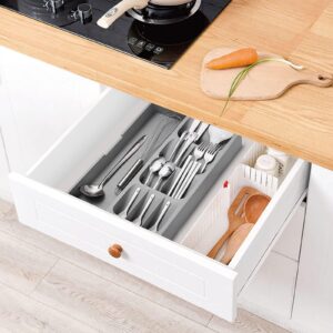 nebxazw Kitchen Drawer Organizer Tray,Drawer Organiser,Cutlery Tray,Expandable Utensil Tray for Kitchen,Compact Plastic Storage Organisation for Spoons