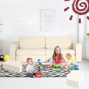 CATMIX Modular Kid Play Couch, 10PCS Kids Couch Sectional Sofa Soft & Stylish Toddler for Playroom Bedroom, Kids Adults, Floor Foam Sofa for Boys and Girls (Beige)