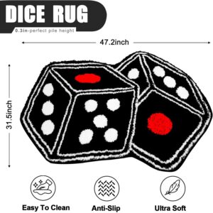 Dice Rug, Cool Dice Decor Mat, Unique Aesthetic Retro Small Area Rugs, Machine Washable Non-Slip Tufted Dice Rugs for Bathroom Bedroom Kitchen Y2K Room Decor (31.5" X 47.2" Black)