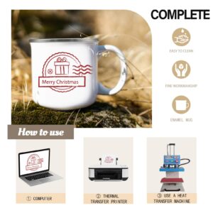 YOUKE OLA 16 Pack Sublimation Blanks Enamel Mug Camping Outdoor Coffee Travel Metal Mug with Silver Rim for Heat Transfer DIY Gift White 12oz