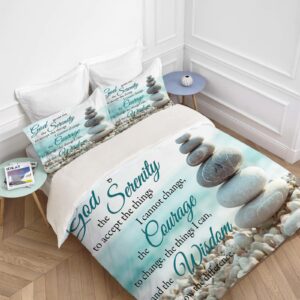 jamie world Beach Serenity Prayer Bedding Set Twin Full Queen King Size Christian Stone Duvet Comforter Cover Peace Cozy Quilt Cover Decorative Soft Bed Sets with 2 Pillowcases for Kids Adults