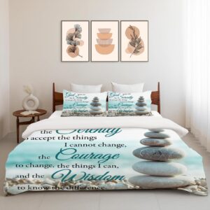 jamie world Beach Serenity Prayer Bedding Set Twin Full Queen King Size Christian Stone Duvet Comforter Cover Peace Cozy Quilt Cover Decorative Soft Bed Sets with 2 Pillowcases for Kids Adults