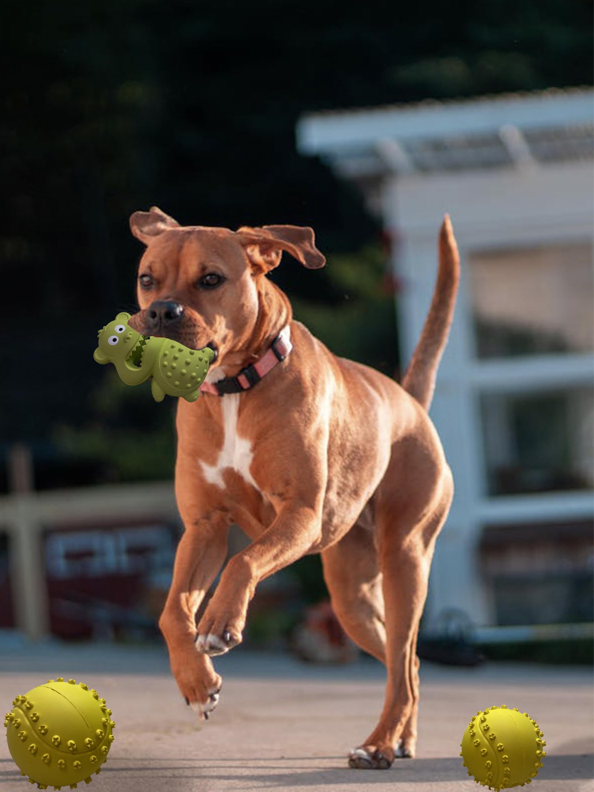 LQZHYL Dog Chew Toys 3 Pack for Aggressive Chewers, Rubber Dog Toys,Multifunctional Teeth Cleaning and Gum Massage, Tough Toys with Natural Rubber for Large and Medium Dog (Greens)