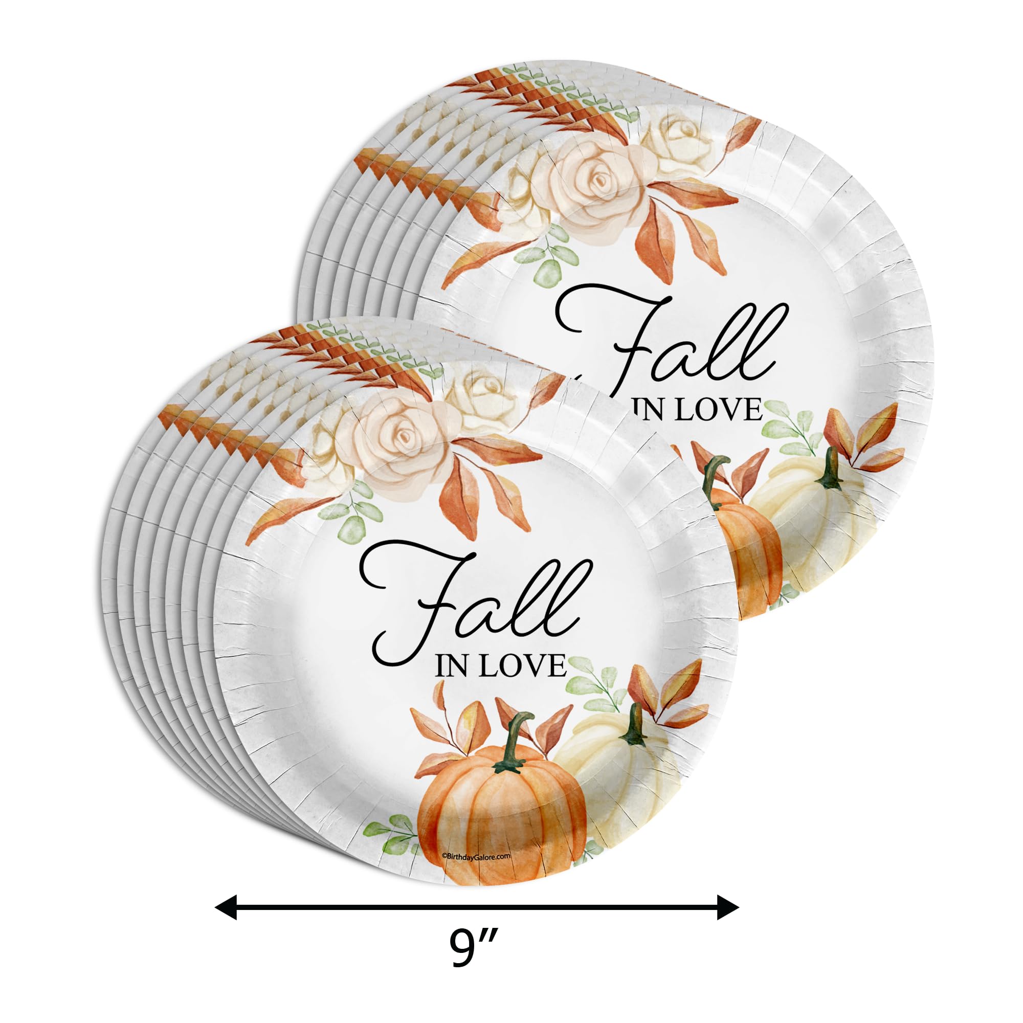 Fall In Love Bridal Shower Party Supplies 64 Piece Tableware Set Includes Large 9" Paper Plates Dessert Plates, Cups and Napkins Kit for 16