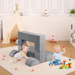 GarveeHome Kids Play Couch, 6Pcs Modular Kids Play Sofa for Playroom Bedroom, Kids Modular Couch Toddler Foam Sofa, Kids Convertible Sofa with Removable Cover, Dark Grey