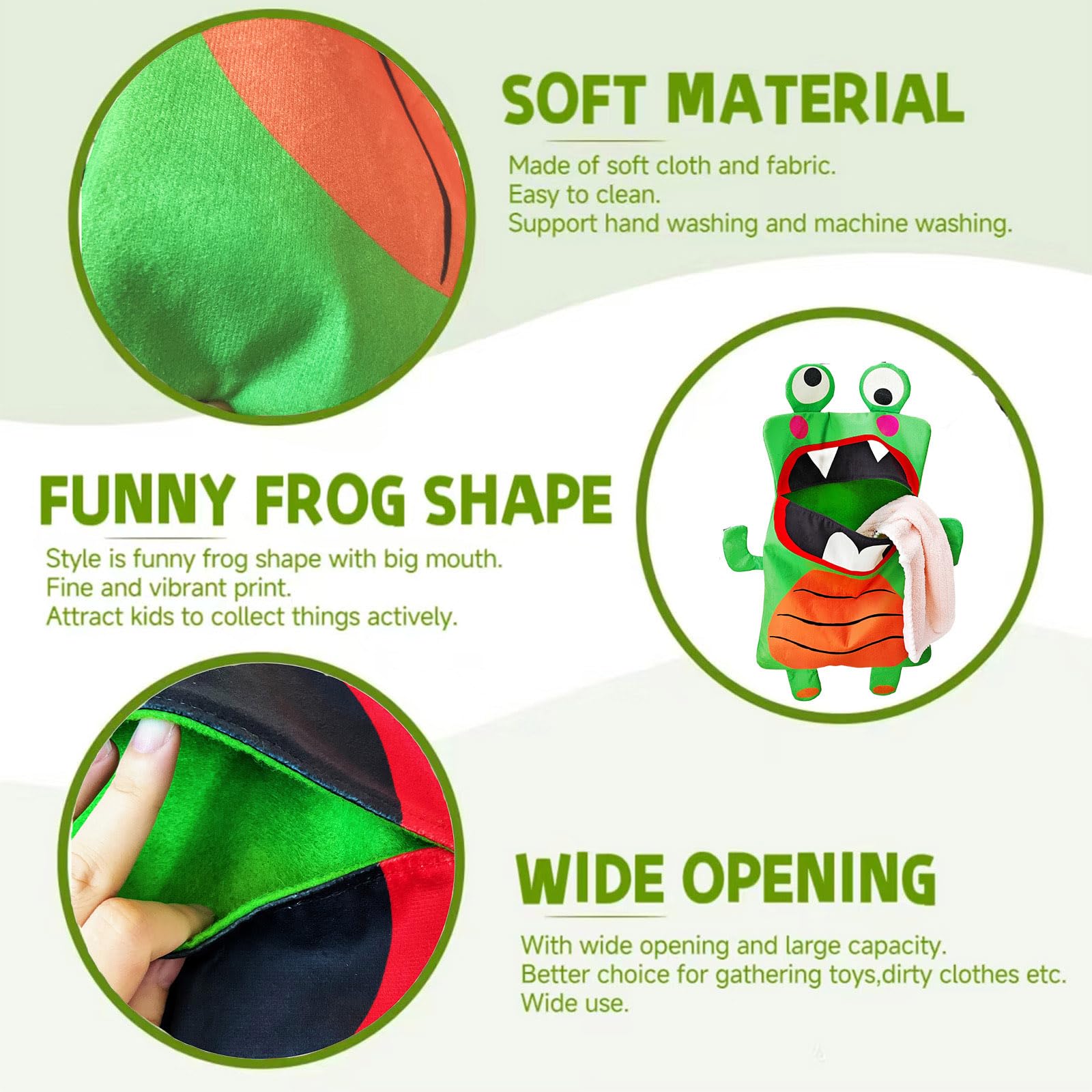 Trantranapa 42 x 19” Funny Frog shape Door Hanging Laundry Hamper Bag with Adjustable Handle Wall-mounted Storage Bag For Clothes Toy Laundry Closet Collector over the door hamper Bag (Frog Shape)