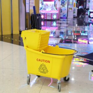 Commercial Mop Bucket with Side-Press Wringer for Floor Cleaning, Restaurants, Offices, and Janitorial Use, 35 Quarts, Yellow,Including One Commercial Mop