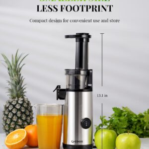 GDOR Compact Juicer Machines, Cold Press Juicer for Fruits & Vegetables, Masticating Juicer with 60NM DC Motor, Slow Juicer with Low Noise, 20 Oz Juice Cup, Easy to Clean, BPA-free,Silver