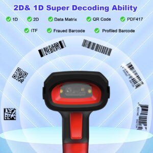 Industrial 2D Bluetooth Barcode Scanner with Charging Base,Bluetooth & 433MHz Wireless 2-in-1 1968ft Transmission Distance,Auto-scanning Available,Support on DPM Code