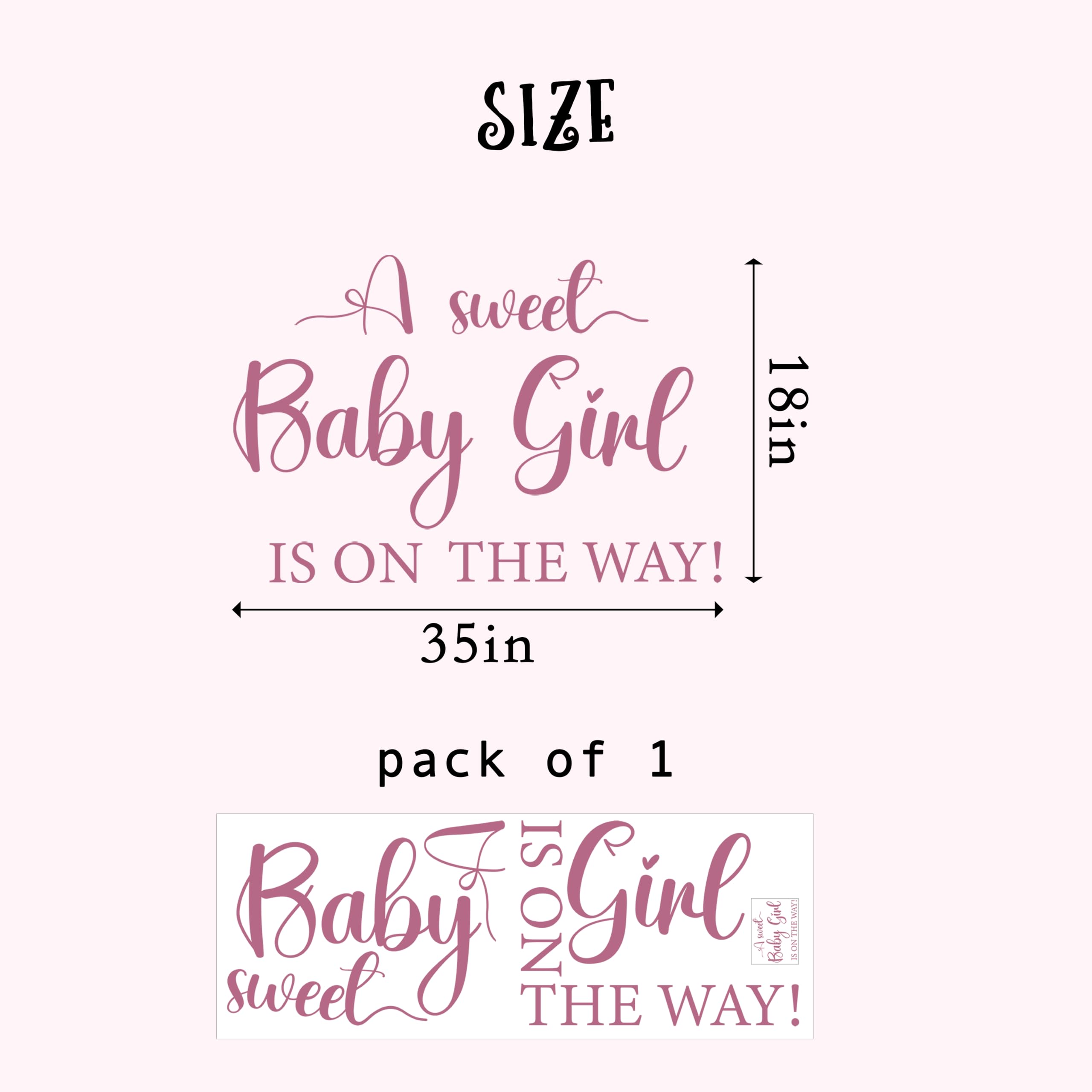 CIEQR Sweet Baby Girl Sign Decal for Baby Shower Decorations - Gender Reveal Sign Decal, Baby Shower Party Decal Sign for Party, Balloon Arch, Backdrop, Room...