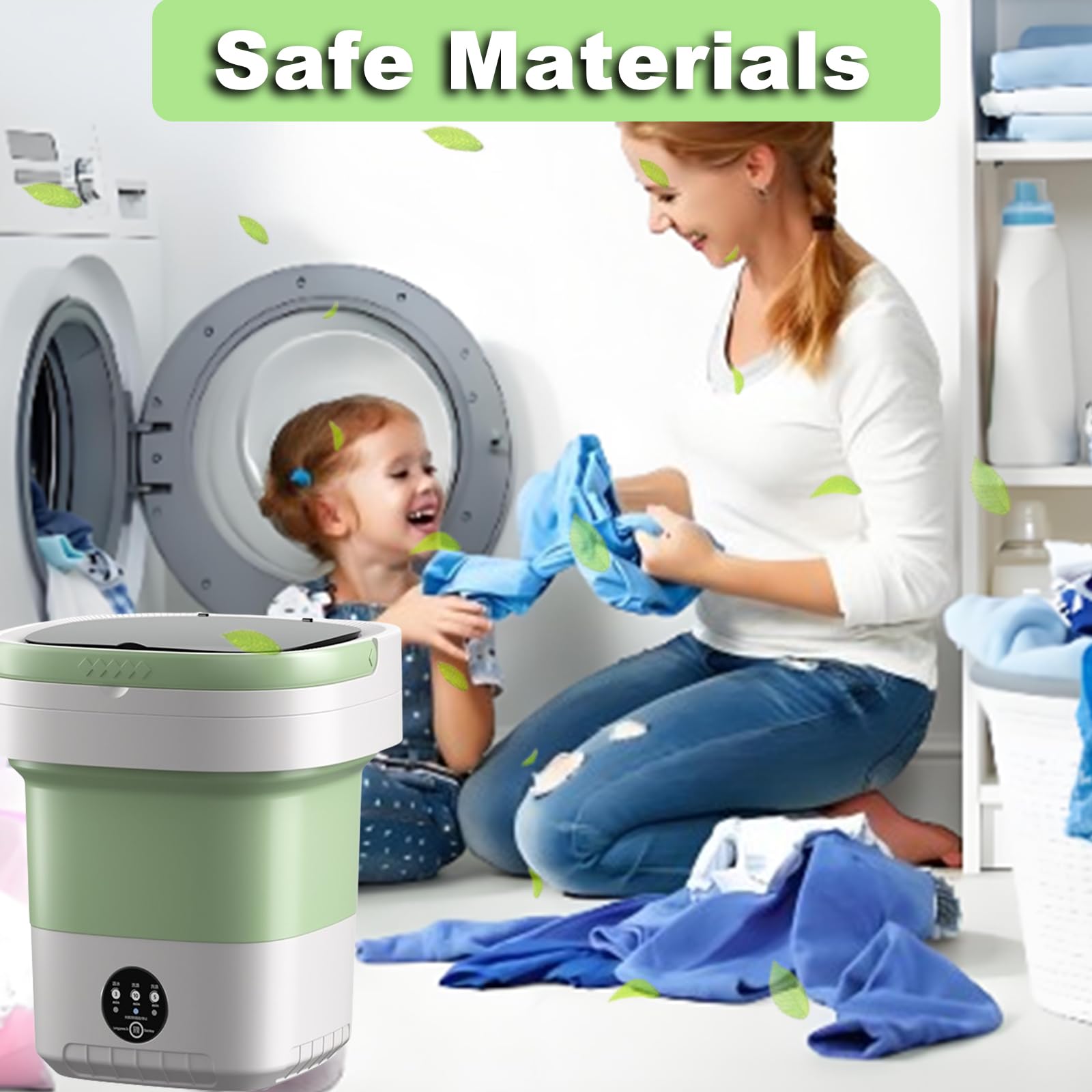 Portable Washing Machine,15L Foldable Mini Washer with Basket Spin,Compact Washer and Dryer with 3 Cleaning Modes for Underwear (Green)