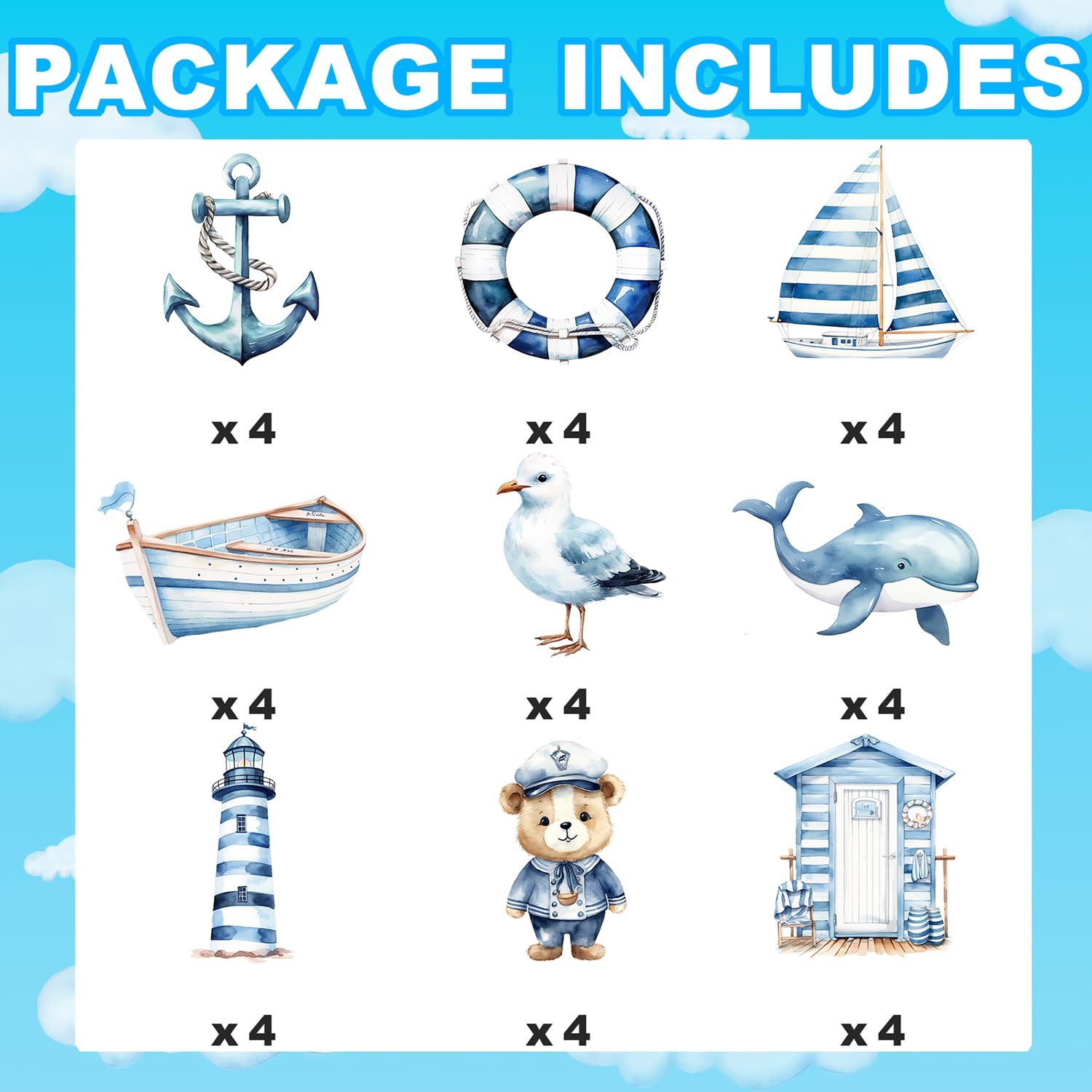 36-Piece Nautical Party Decorations - Ocean Theme Birthday Party Decor for Birthday, Baby Shower, and Nautical Celebrations