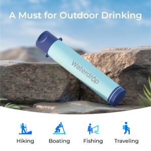 Waterdrop Water Filter Straw, Water Purifier Survival for Camping, Travel, Backpacking and Emergency Preparedness, Water Filtration System Survival, 2 Pack, Light Blue