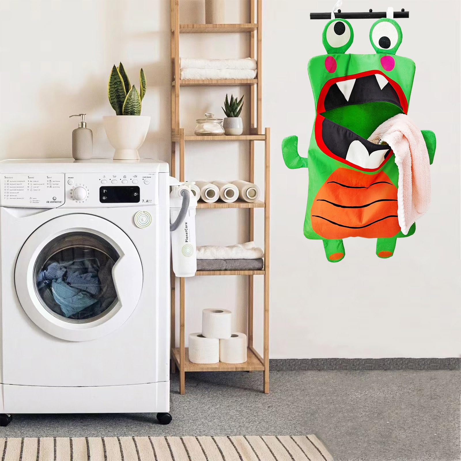 Trantranapa 42 x 19” Funny Frog shape Door Hanging Laundry Hamper Bag with Adjustable Handle Wall-mounted Storage Bag For Clothes Toy Laundry Closet Collector over the door hamper Bag (Frog Shape)