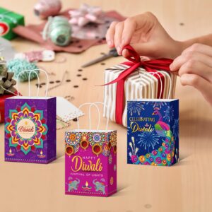 Skyygemm 30 Pcs Diwali Gift Bags with Handles Large Happy Diwali Treat Bags Diwali Goody Paper Bags for Diwali Party Favor Supplies Decor Candy Gifts Containers