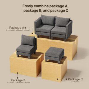 Gizoon Modern Middle Module for Modular Sofa, Convertible Accent Armless Chair, Sectional Sofa Couch, Dark Grey