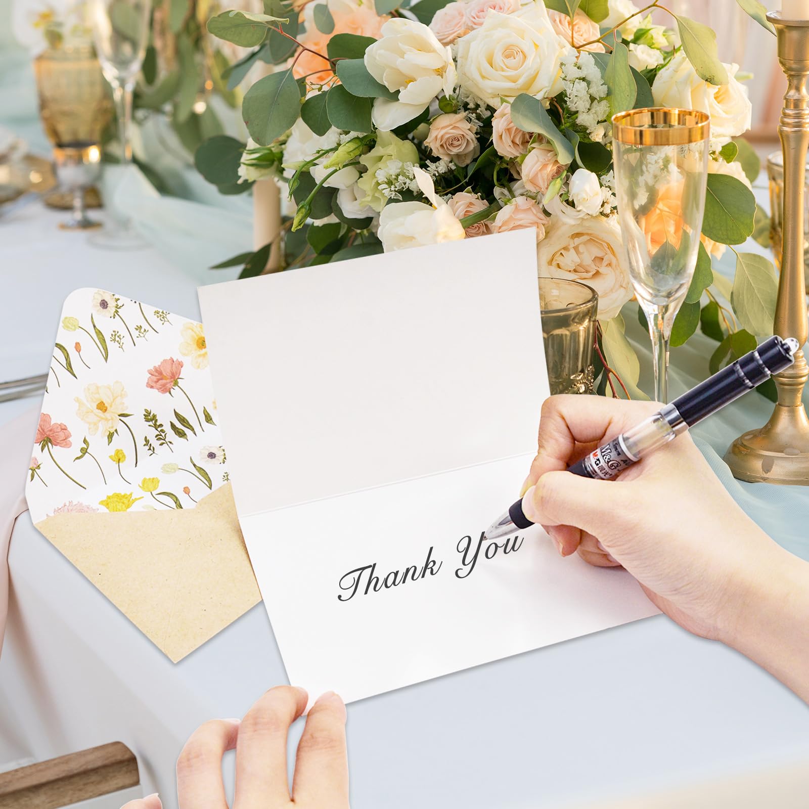 HRFGWDD Floral Thank You Cards With Envelopes 50 Pack, Wildflower Thank You Cards 4"x6", Thank You Notes With Envelopes And Stickers Set for Wedding, Bridal Showers, Baby Showers, Thanksgiving Party