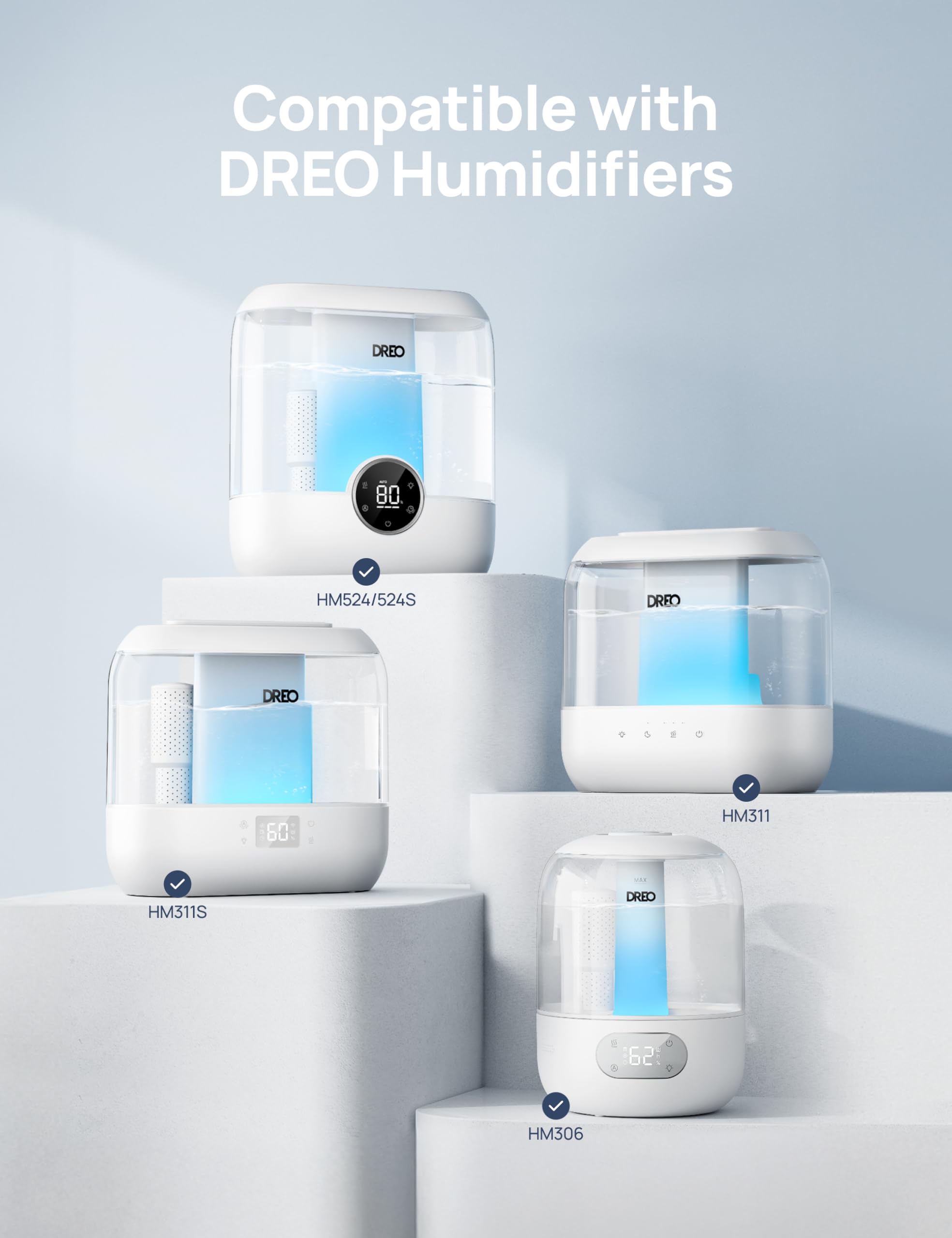 Dreo Demineralization Cartridge 3-Pack for Humidifiers, Compatible with Dreo Humidifiers HM311/311S/524/524S, Prevent Mineral Build-up, Filter Hard Water, Eliminate White Dust