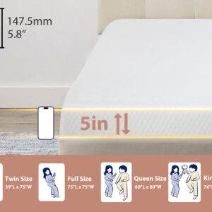 HWGEBY Twin Mattress for Kids,5 Inch Medium Firm Mattress, Gel Memory Foam Mattress, Cool to Sleep and Pressure Relief, Certipur-Us Certified, Memory Foam Mattress, Twin Size Mattress in a Box