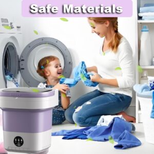 Foldable Washing Machine, 14L Portable Mini Washing and Dryer Machine, Collapsible Small Washer with Spin for Travel,Apartment, Socks, Baby Clothes (Purple)