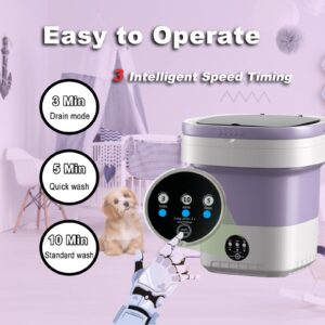 Foldable Washing Machine, 14L Portable Mini Washing and Dryer Machine, Collapsible Small Washer with Spin for Travel,Apartment, Socks, Baby Clothes (Purple)