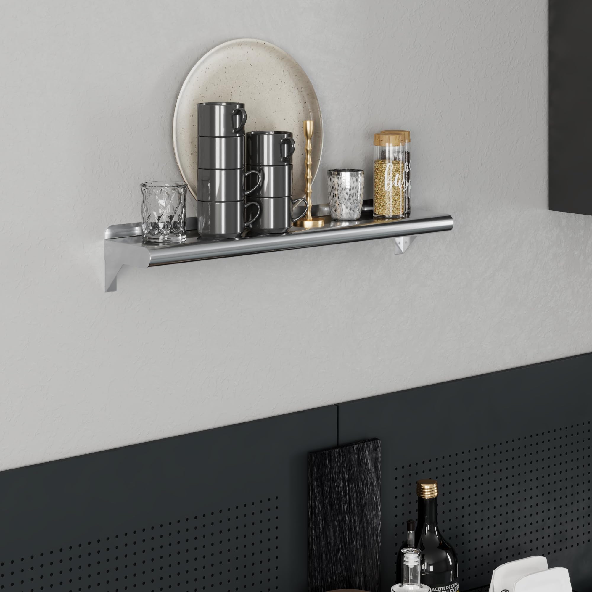 AmGood 6" X 30" Stainless Steel Wall Shelf | NSF | Metal Shelving | Garage, Laundry, Storage, Utility Room | Restaurant, Commercial Kitchen