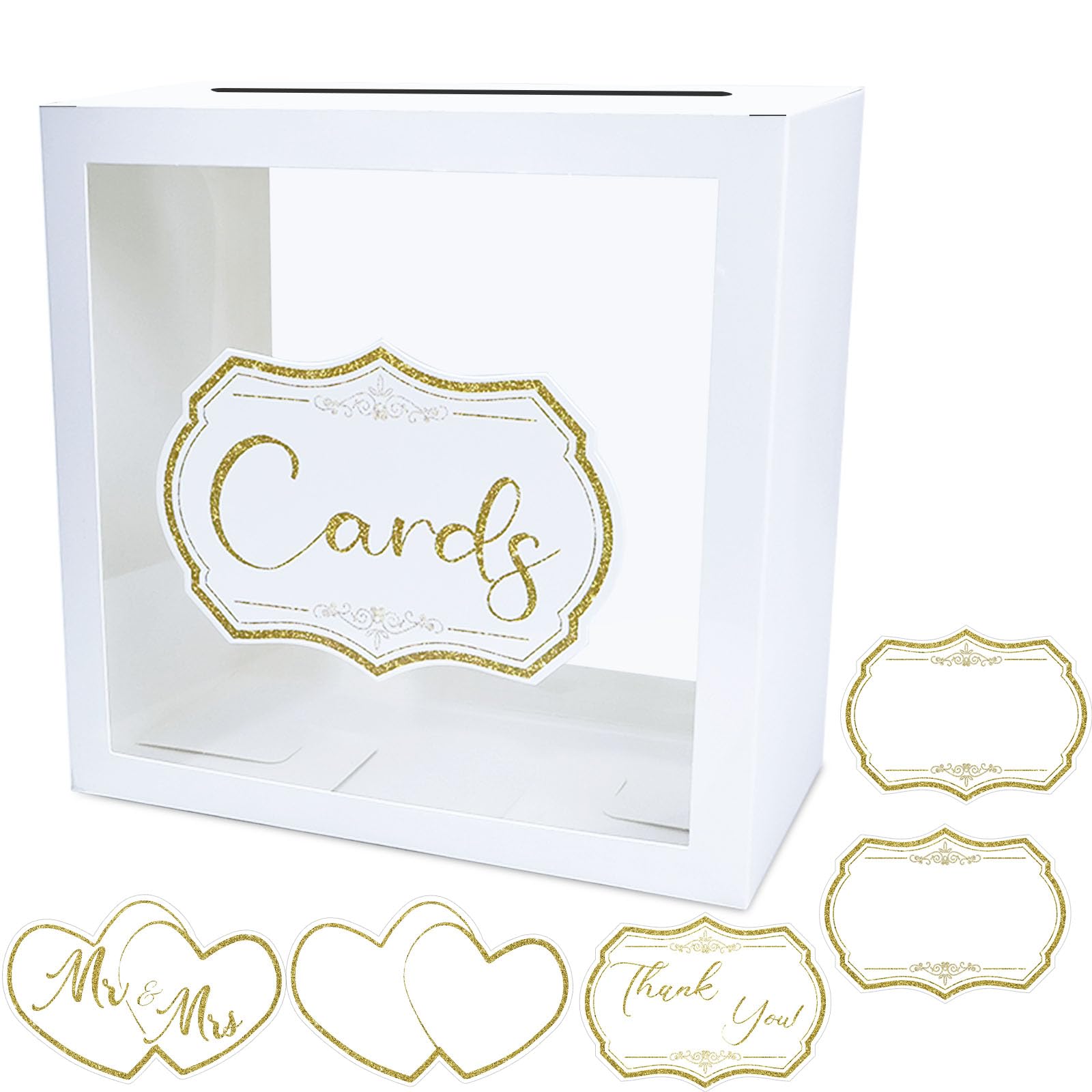 FALIZIFU White Card Box, Gift Card Box Holder Clear Card Box for Wedding Receptions, Retirements, Birthdays Party, Bridal & Baby Showers, Anniversaries