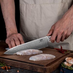 ZF 8 Inch Damascus Kitchen Chef Knife Professional Japanese VG10 Super Steel 67 Layers Santoku Knife Cooking Knife Utility Knife for Meat Vegetable Fruit (YE008)