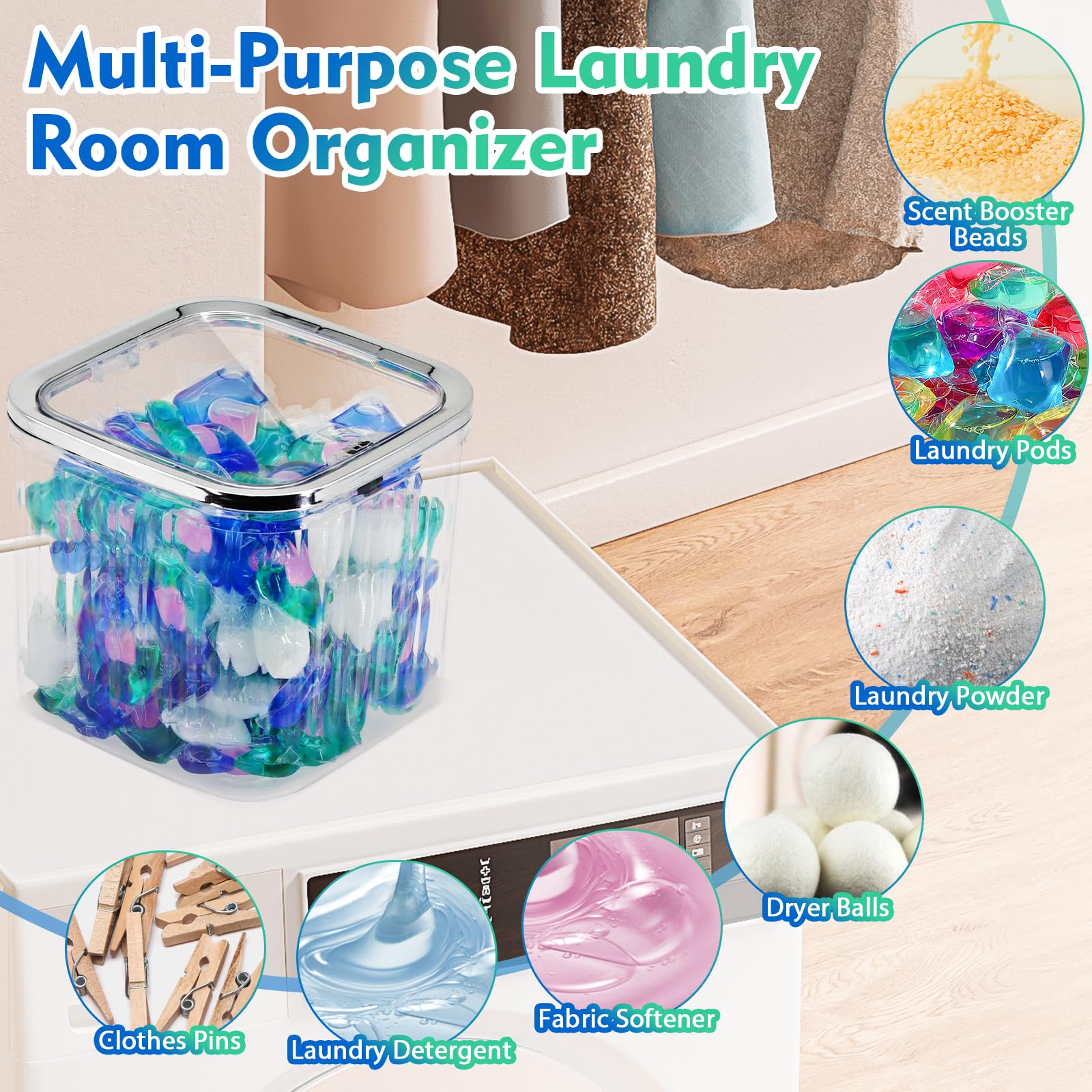 Famaster Laundry Pods Container with Pop-Up Lid, Laundry Pod Holder Holds 120+ Laundry Pods, Easy to See Dishwasher Pod Laundry Containers for Laundry Room Organization Storage Decor