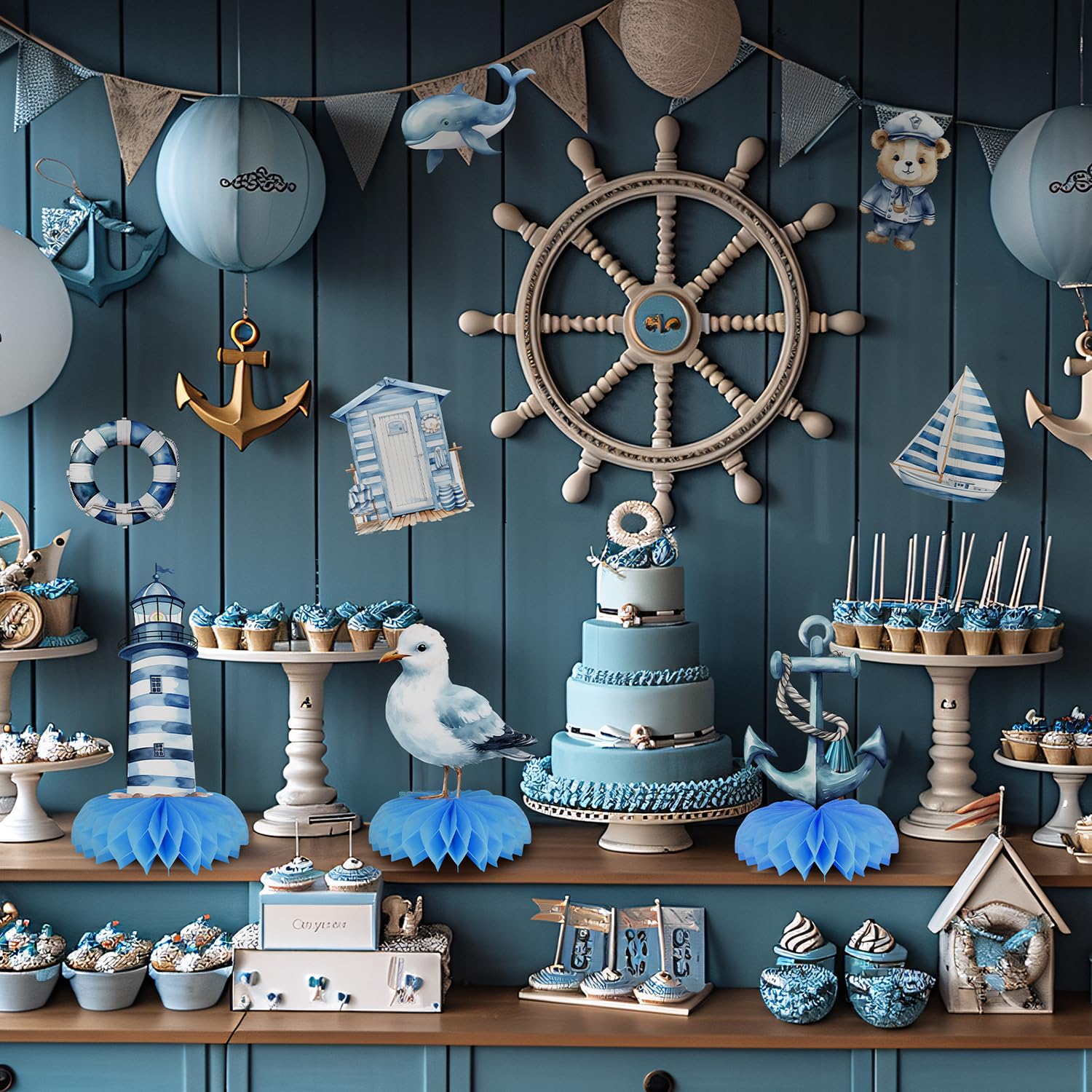 36-Piece Nautical Party Decorations - Ocean Theme Birthday Party Decor for Birthday, Baby Shower, and Nautical Celebrations