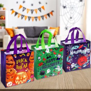 Happy Halloween Trick or Treat Bags Pumpkin Ghost Witch Gift Bags, Halloween Candy Tote Bags with Handles for Kids, Non-Woven Halloween Bags for Gifts Wrapping, Party Supplies, 9.1×8.7×4.5inch,6-Piece