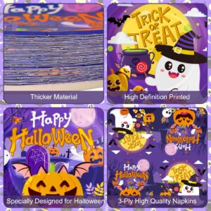 150 Pcs Halloween Plates and Napkins Sets - Cute Happy Halloween Party Supplies Tableware, Halloween Disposable Paper Plates Napkins Set for Halloween Birthday Party Decorations Favors, Serve 50