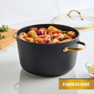 Farberware Forged Induction Ceramic Nonstick Cookware Stockpot with Lid, Dishwasher Safe, Suitable for All Stovetops, 6 Quart Soup Pot, Stockpot - Black and Gold