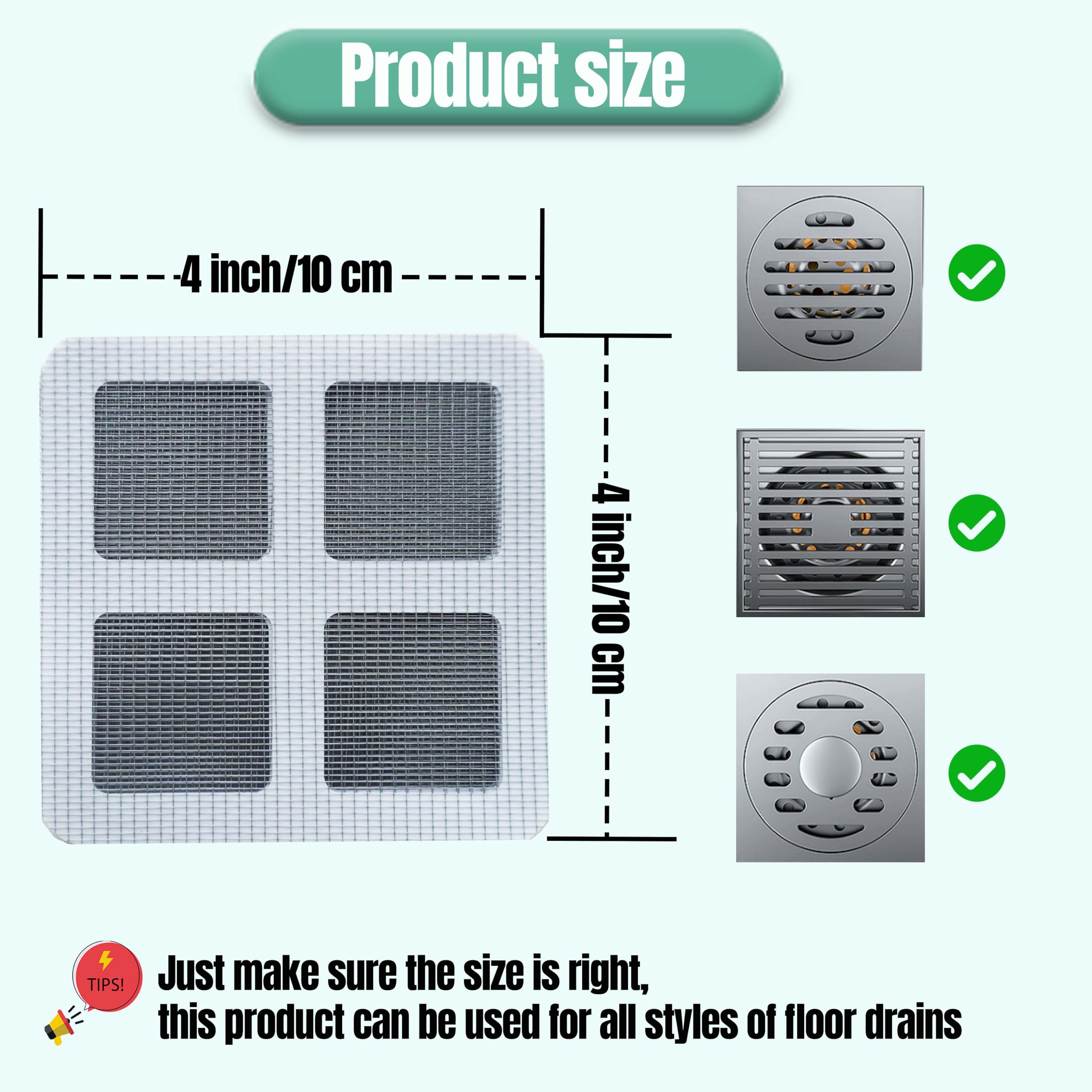 10 Pack Shower Drain Hair Catcher Shower Drain Cover,4"X4" Disposable Hair Drain Mesh Stickers,Bathtub Hair Catcher for Drain,Shower Floor Drain Cover Square,Bathroom,Laundry, Bathtub (10PCS)