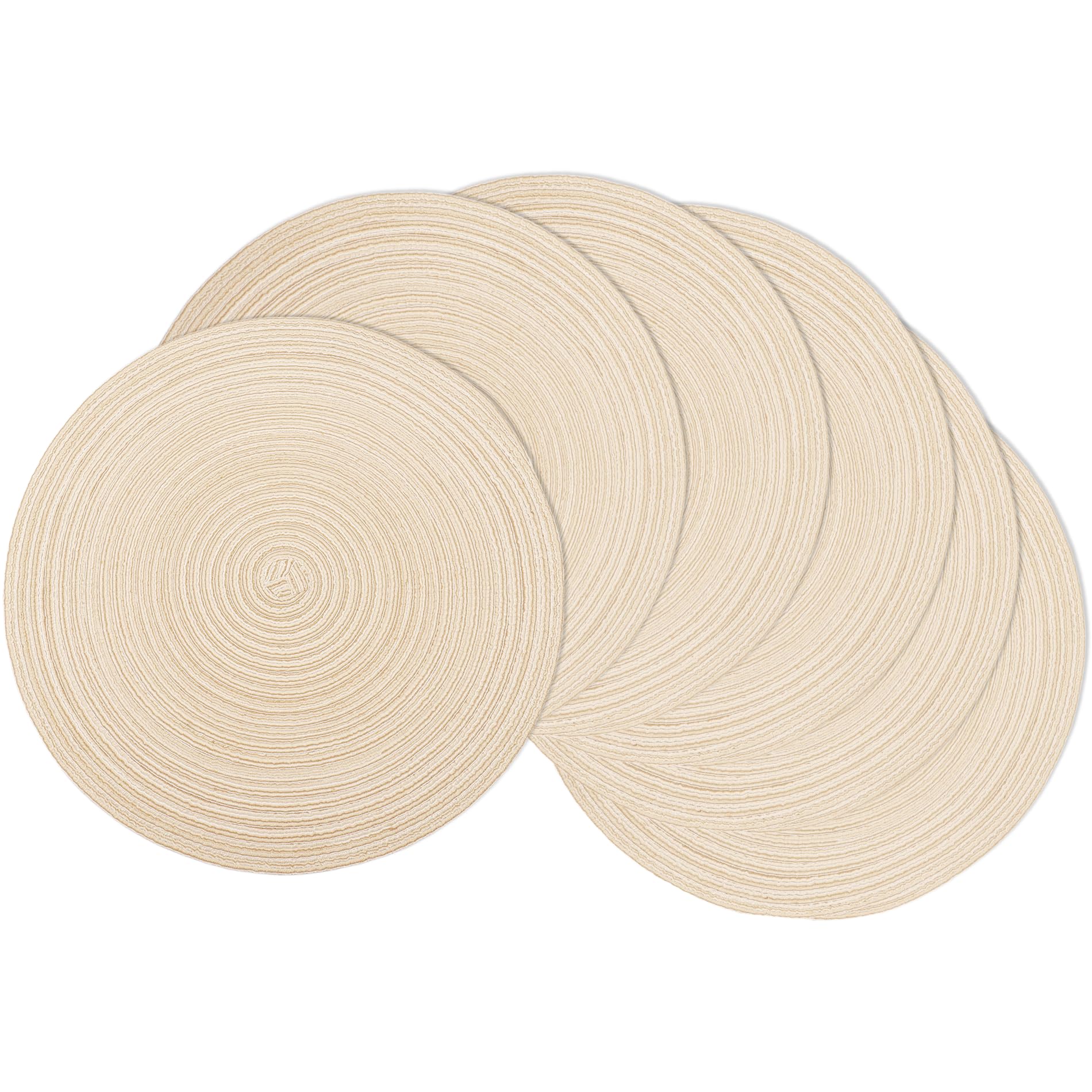 Braided Round Placemats Set of 6,Woven Washable Non-Slip Table Mats for Kitchen Dining, 14.5 Inch, Heat Resistant - Natural Fabric Indoor Outdoor Place Mats(Beige)