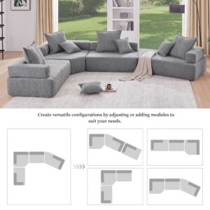 Merax 6-8 Seat Oversized Modular Sectional Sofa with Comfy Throw Pillows Luxury Boucle Floor Couch for Living Room, Apartment, Spacious Foam-Filled, Free Combination, No Assembly Required, Gray