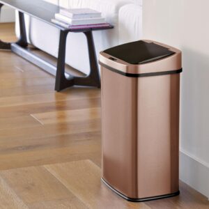 13 Gallons Automatic Touchless Kitchen Trash Can with Lid, Motion Sensor Trash Can for Kitchen, Home, Office, 50 Liter Large Stainless Steel Garbage Bin (13 Gal #28) (Gold)