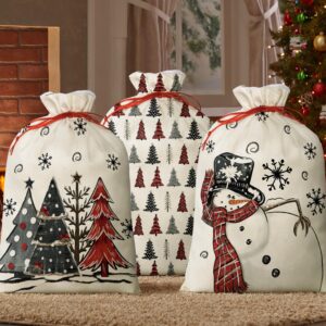 horaldaily 3pcs christmas gift bag christmas sacks for presents 16x20 inch,christmas tree snowman stocking storage sack present xmas gift bags party favors bags