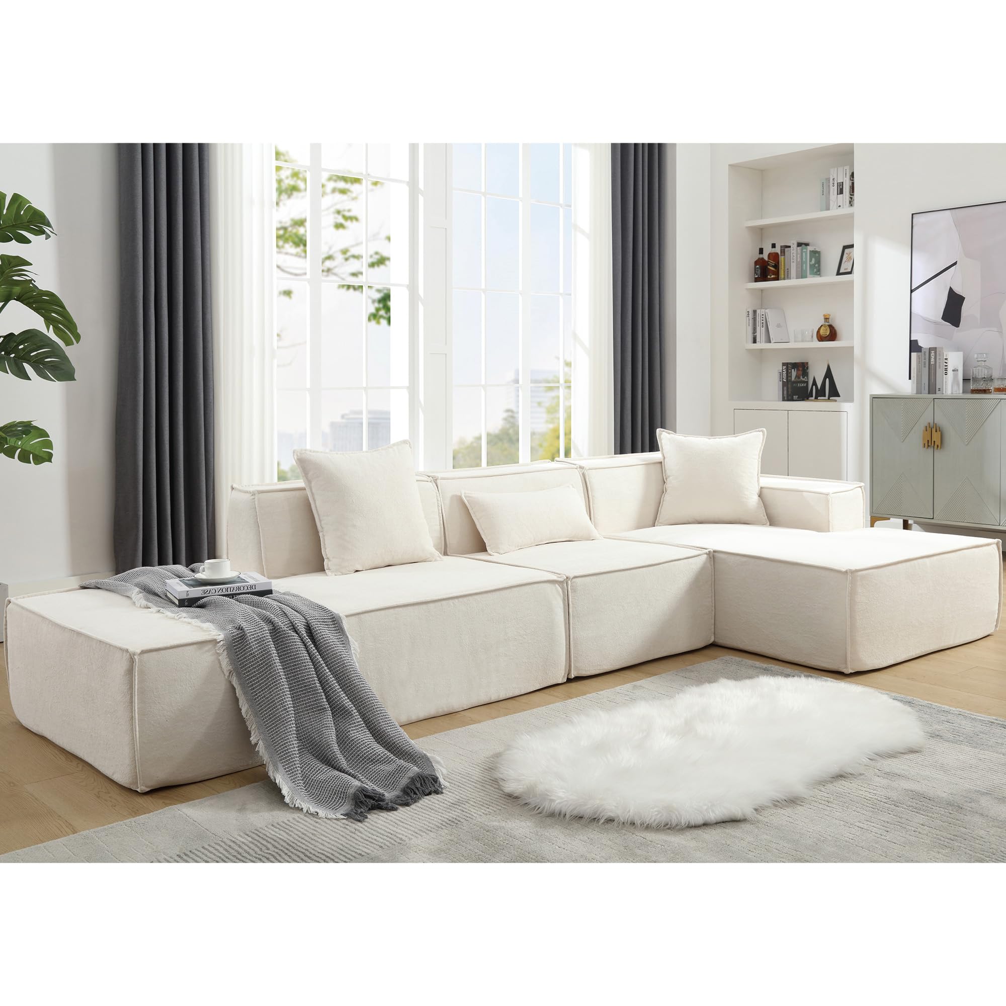 HZANHY 129" Modular Sectional Sofa Couch, L-Shape Upholstered Cloud Couch, Modern Minimalist Couches for Living Room, Deep Seat Corner Couch, Right Facing Chaise