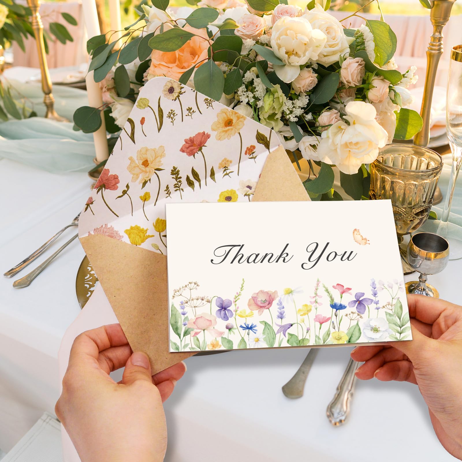 HRFGWDD Floral Thank You Cards With Envelopes 50 Pack, Wildflower Thank You Cards 4"x6", Thank You Notes With Envelopes And Stickers Set for Wedding, Bridal Showers, Baby Showers, Thanksgiving Party