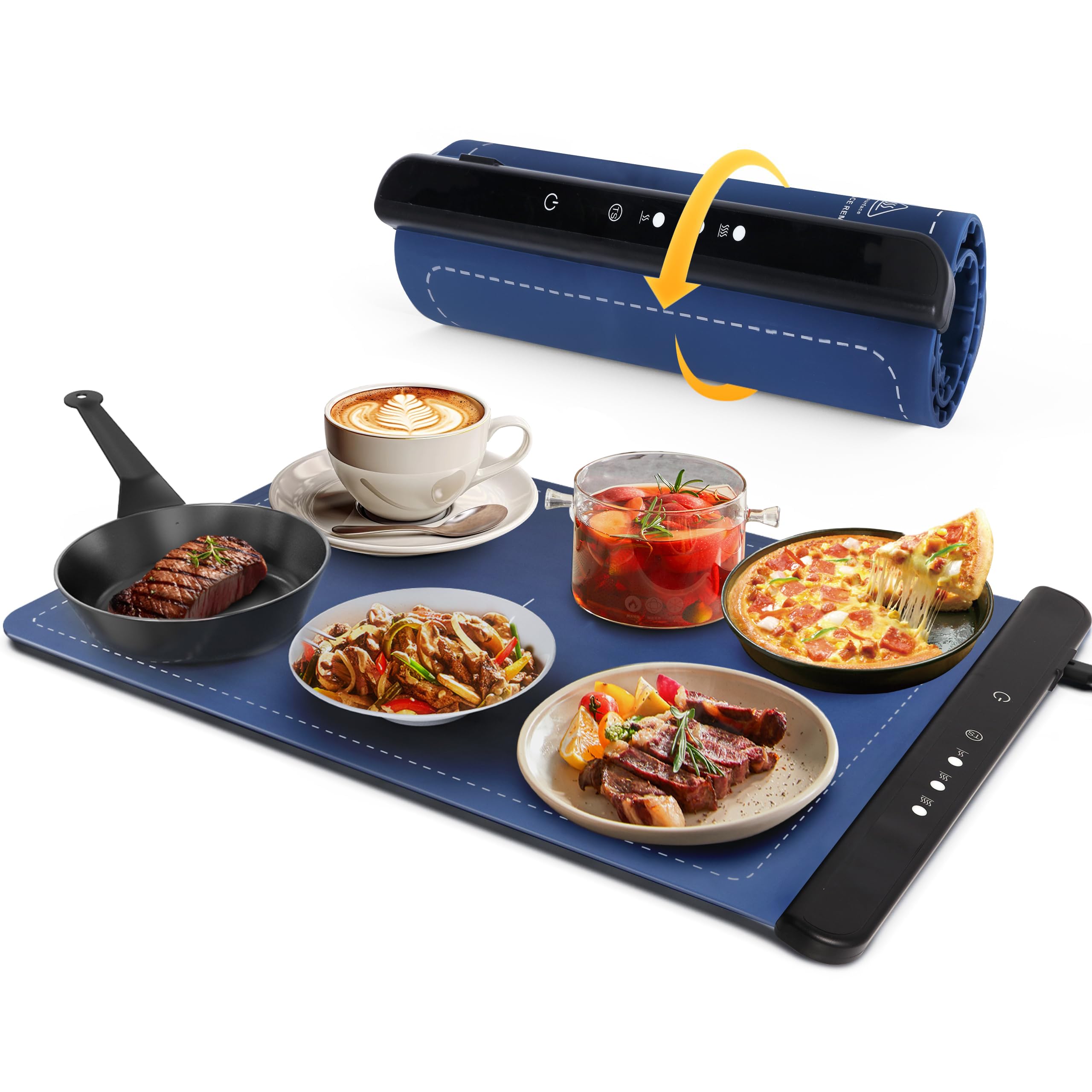 Food Warming Mat: Silicone Electric Warming Tray, Food Warmers for Parties Buffet - Full Surface Heating, 3 Temperature Settings, Foldable, Food Heating Mat for Gatherings, Family, Everyday Use